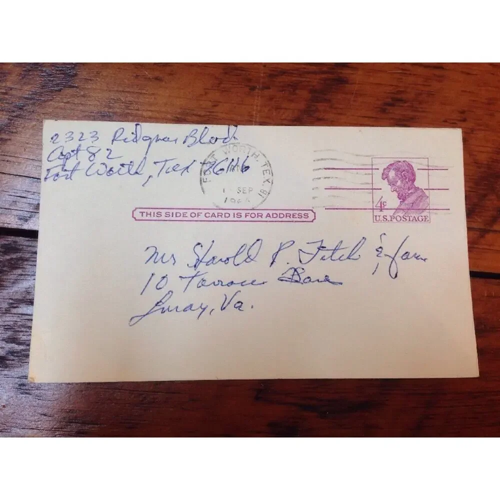 Vtg 1964 SMU Fort Worth Texas Luray Virginia Kemper Fitch Letter Home Postcard